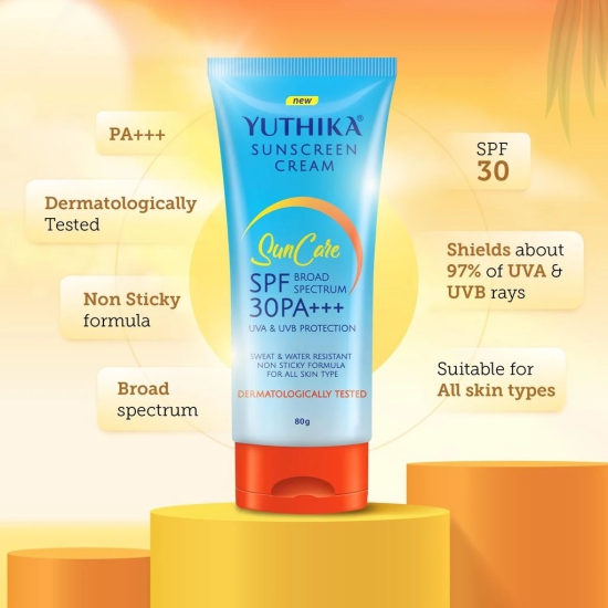 Yuthika Sunscreen SPF 30 PA+++ with UVA & UVB Protection 80g, Dermatologically Tested Sunscreen Cream for Women and Men