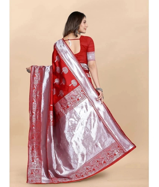 Gazal Fashions - Red Banarasi Silk Saree With Blouse Piece ( Pack of 1 ) - Red