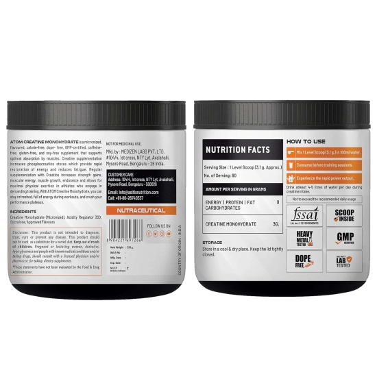 As-it-is ATOM Creatine Monohydrate-250 gm / Kiwi Fusion