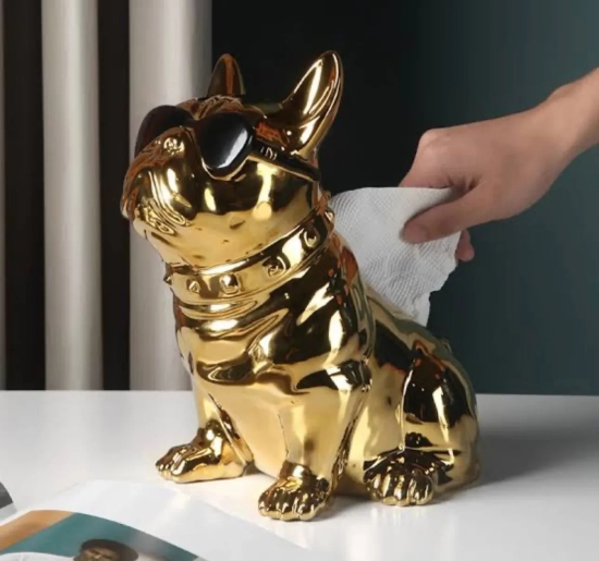 Classy Dog Tissue Holder-Gold / Ceramic | Gloss Finish / H: 13 | L: 8 | W: 9 (Inches)