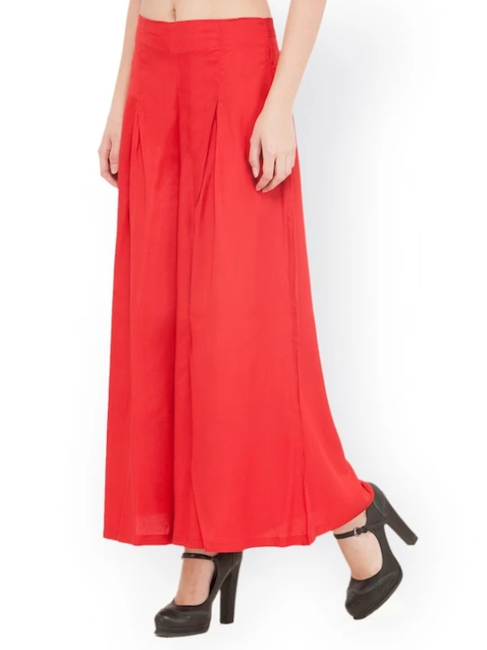 Women Red Flared Solid Palazzos