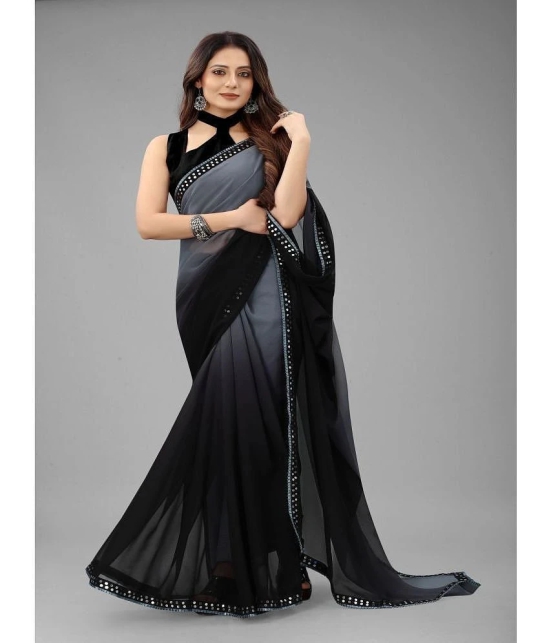 Apnisha Georgette Dyed Saree With Blouse Piece - Grey ( Pack of 1 ) - Grey