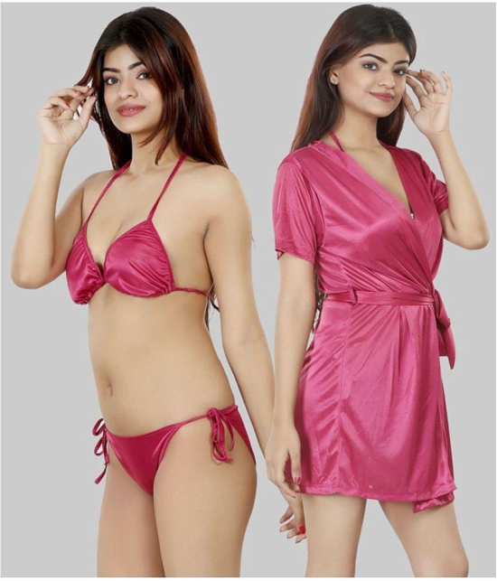 NIVCY - Pink Satin Women's Nightwear Robes ( Pack of 2 ) - None