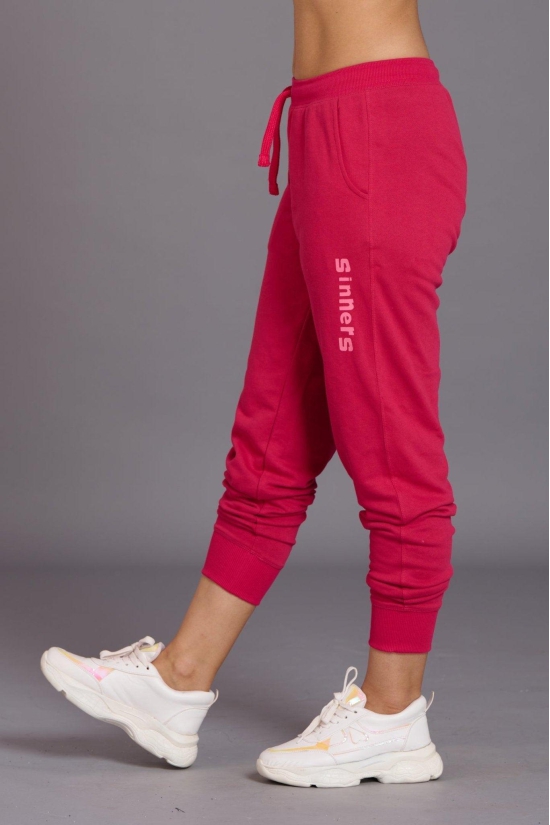 Sinner Printed Pink Cotton Joggers for Women