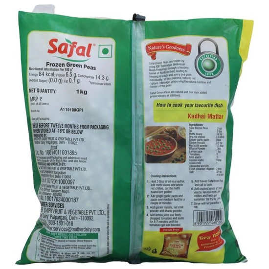 Safal Frozen - Green Peas, 1 Kg Pouch