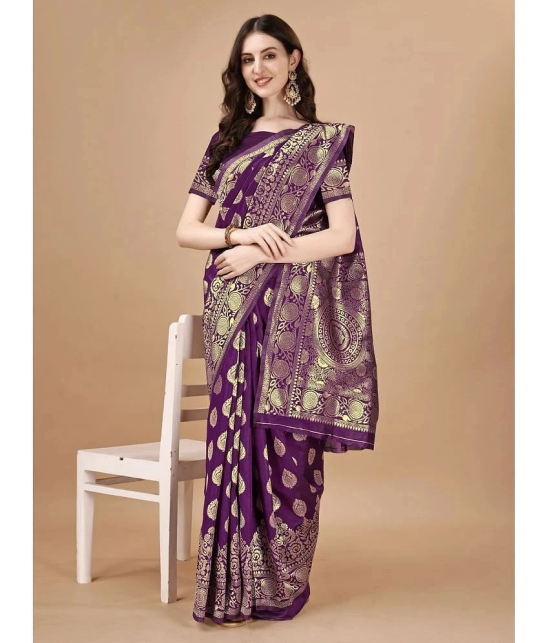 LEELAVATI Banarasi Silk Embellished Saree With Blouse Piece - Purple ( Pack of 1 ) - Purple