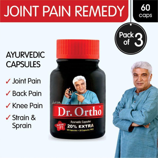 Dr Ortho Joint Pain Relief Capsules 60Caps, Pack of 3 (Ayurvedic Medicine Helpful in Joint Pain, Back Pain, Knee Pain, Neck Pain) - Ayurvedic Capsules