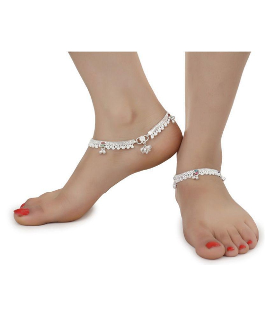 AanyaCentric Combo of 2 Pair Silver Plated White Metal Indian Traditional Ethnic Payal Anklets - Silver