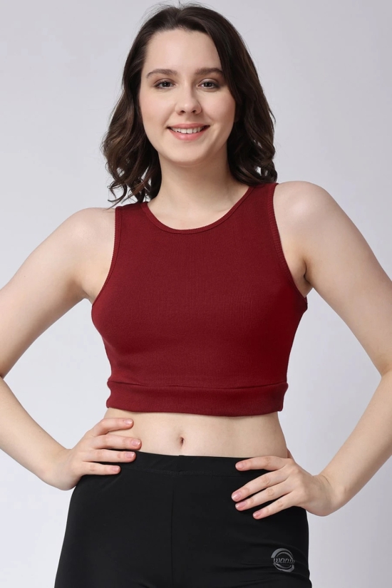 Womens Maroon Gym Crop Tank Top-S / Maroon