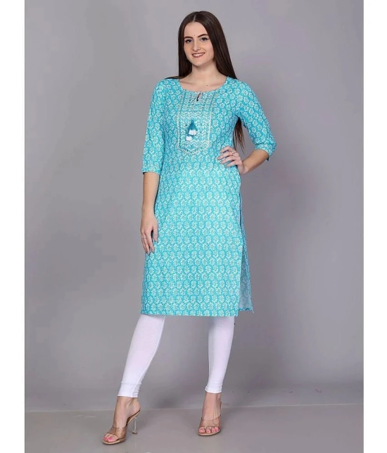 JC4U Cotton Printed Straight Womens Kurti - Turquoise ( Pack of 1 ) - None