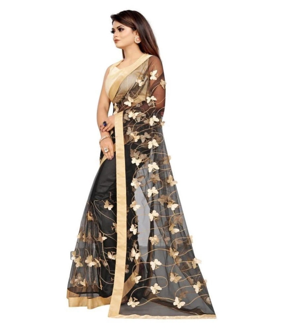 Gazal Fashions - Black Net Saree With Blouse Piece (Pack of 1)