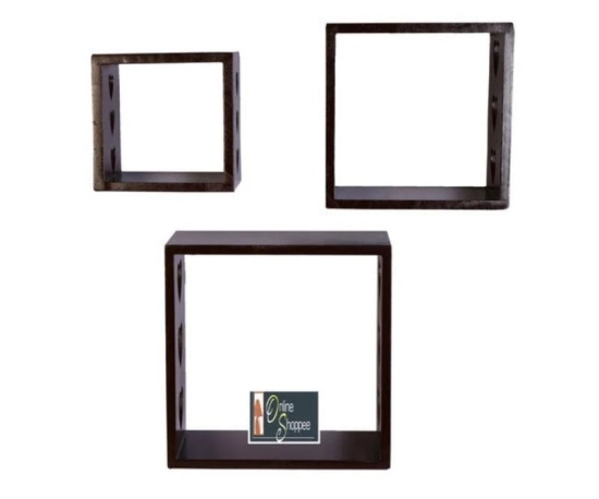 Wooden Floating Wall Shelves Set of 3-Black