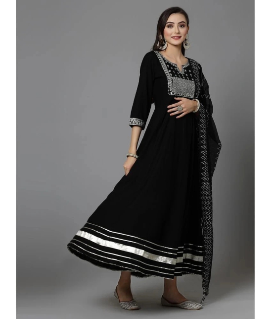 Stylum Rayon Embroidered Anarkali Womens Kurti with Dupatta - Black ( Pack of 1 ) - None