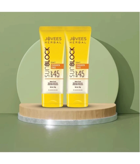 Jovees Herbal Sun Block Sunscreen SPF 45 For Normal To Dry Skin 50g (Pack of 2)