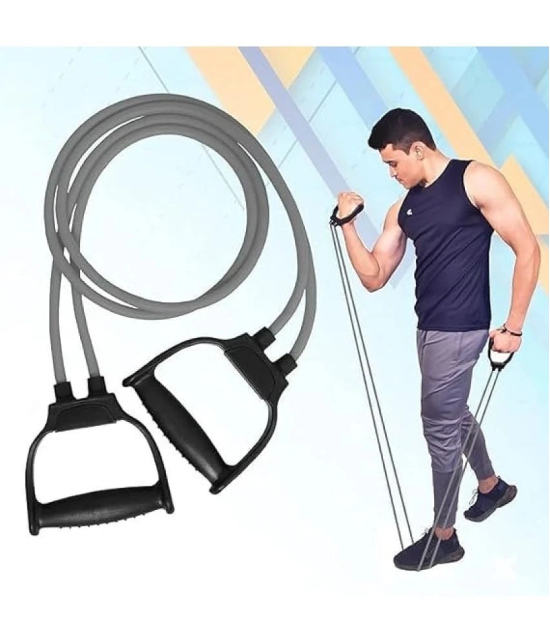 Double Toning Resistance Band Tube Exercise Band for Stretching, Full Body Workout Immunity Boost, Home Gym and Toning for Men and Women-Grey, Pack of 1 - Grey