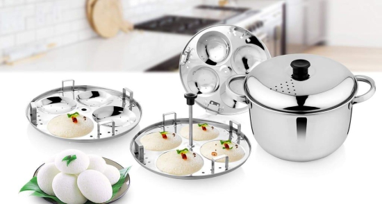 Urban Spoon Stainless Steel Idli Maker with Idli Plate, Idli Cooker, Idli Maker, Idli Cooker with Idli Plate, Rice Maker, Multi Cooking Pot 4000 Ml Dia 22.5 cm