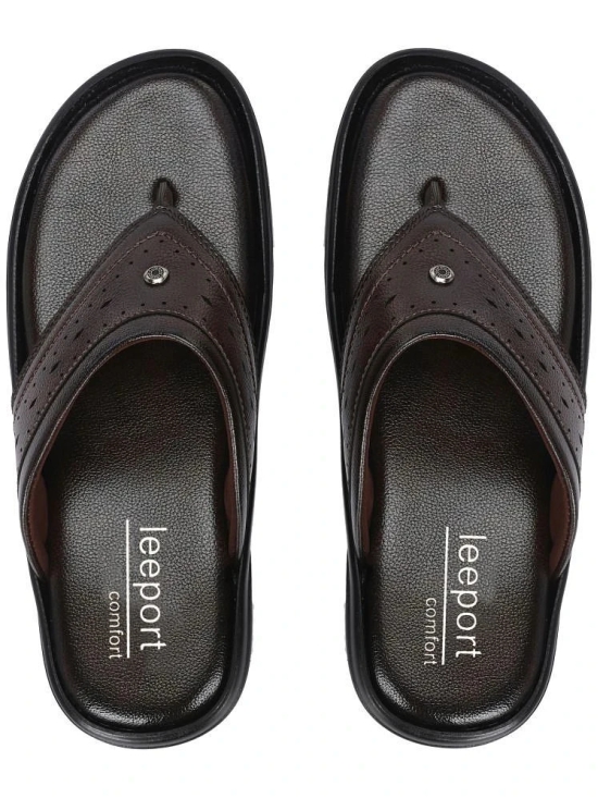 Leeport Coffee Mens Leather Slipper - None