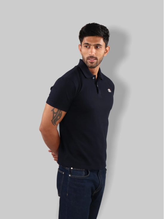 Men Navy Blue Polo Neck T-Shirt-M / Navy Blue