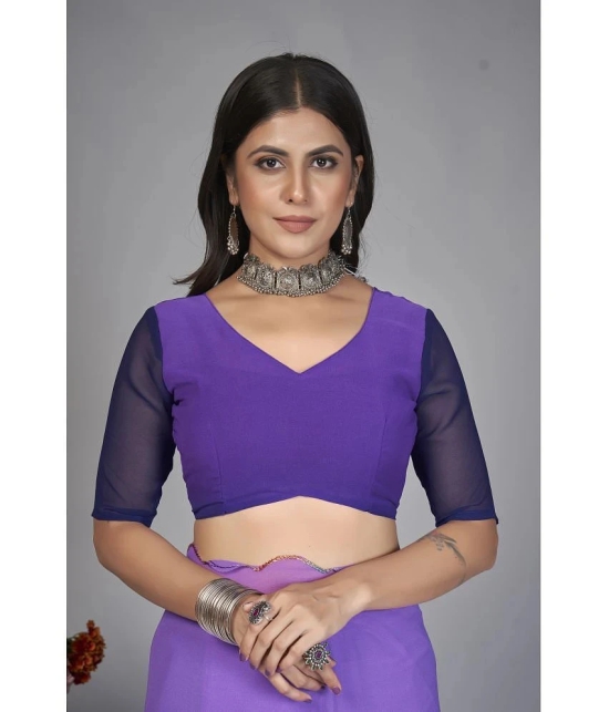 Apnisha Georgette Dyed Saree With Blouse Piece - Purple ( Pack of 1 ) - Purple