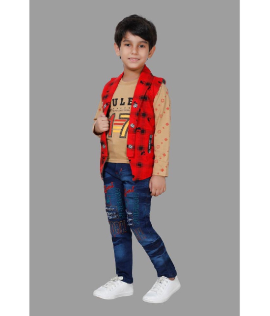 DKGF Fashion - Red Cotton Blend Boys T-Shirt & Jeans ( Pack of 1 ) - None