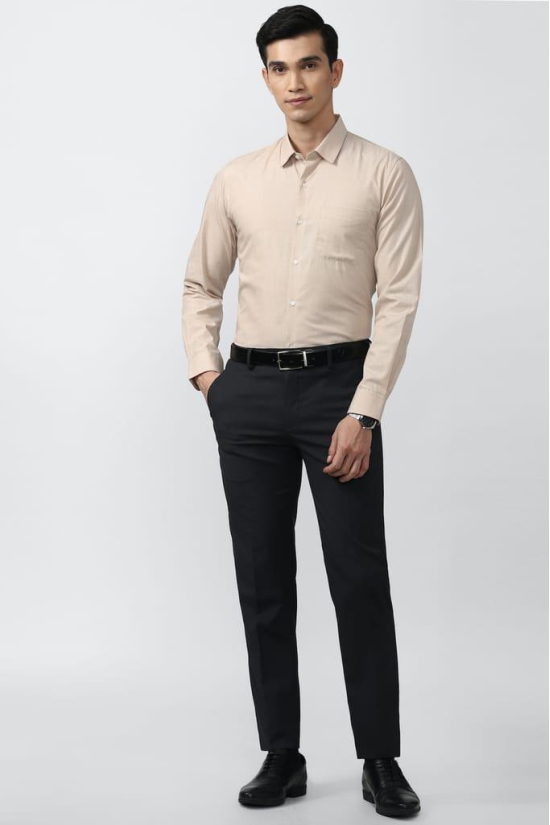 Men Beige Slim Fit Formal Full Sleeves Formal Shirt