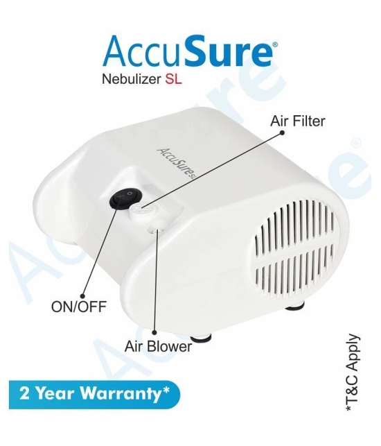 AccuSure SL Nebulizer Compressor Machine for Kids & Adult with Mouth Piece and Mask(White)