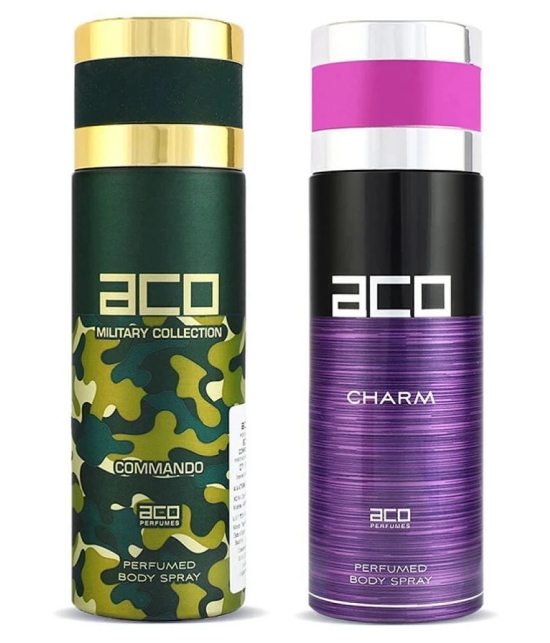 Aco Set of 2 Deodorant Body Spray, Commando For Men & Charm For Women, 200ml Each