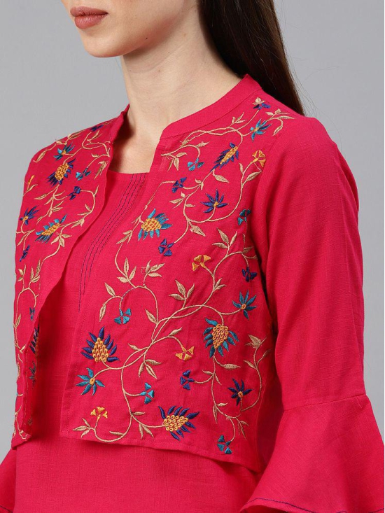 Alena - Pink Cotton Womens Jacket Style Kurti - L