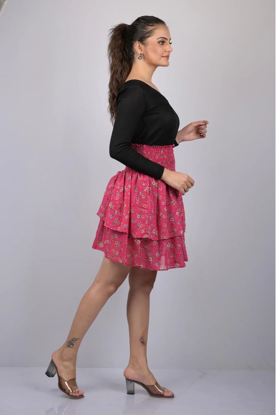 Pink Small Flower Print Skirt (OTLKT1008)-Pink / XL