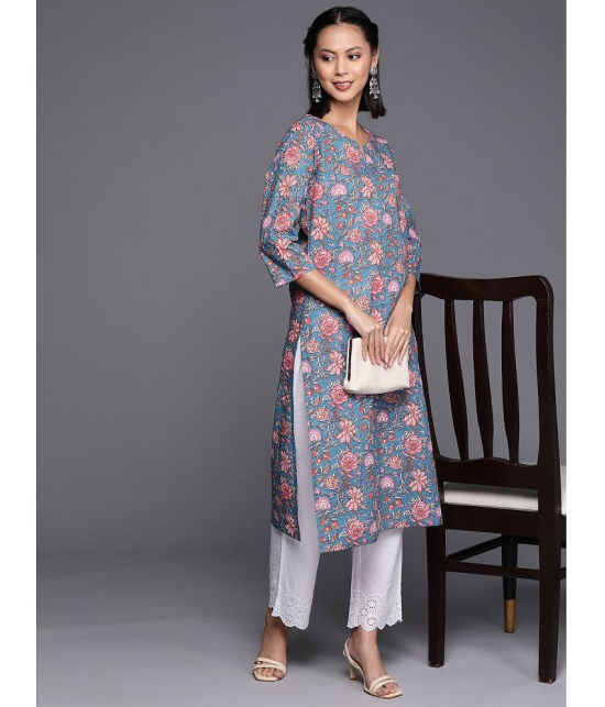 Varanga Cotton Printed Straight Women's Kurti - Blue ( Pack of 1 ) - None