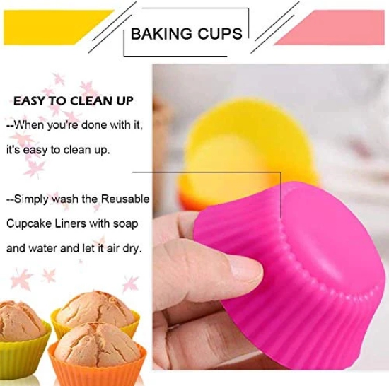 12 PCS Silicone Baking Cups Reusable Cupcake Liners Nonstick Cake Molds Cupcake Holder Muffin Cups 6 Rainbow Colors Cupcake Pan Muffin Cup,