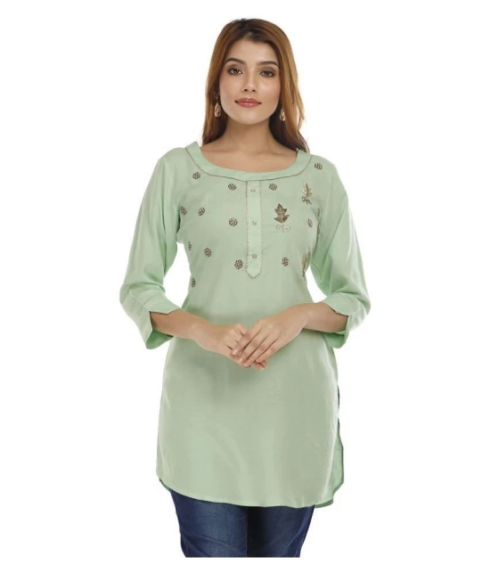 JC4U - Green Rayon Womens Straight Kurti ( Pack of 1 ) - L