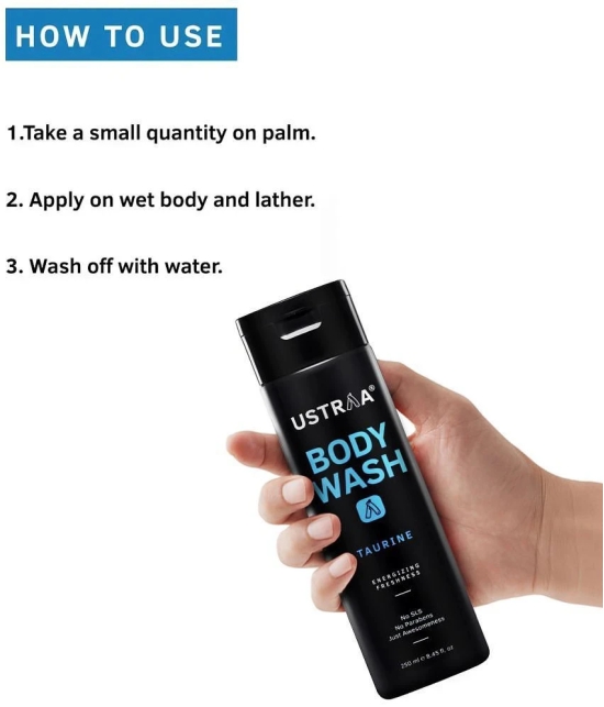 Ustraa Body Wash - Taurine - 200 ml - Menthol cooling, Energizing freshness & no post-shower dryness, intense foaming without sulphates