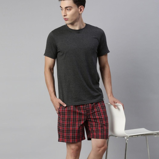 JOVEN MEN CHECKED PURE COTTON EASY SHORTS-L