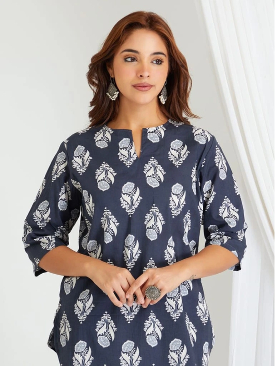 BREATHABLES Women Cotton Printed Loungewear Kurta and Pants Co-ord Set 3/4 Sleeve Round Neck Comfort Loose Fit Blue I Night Wear | Co-ord set | Lounge Wear Set