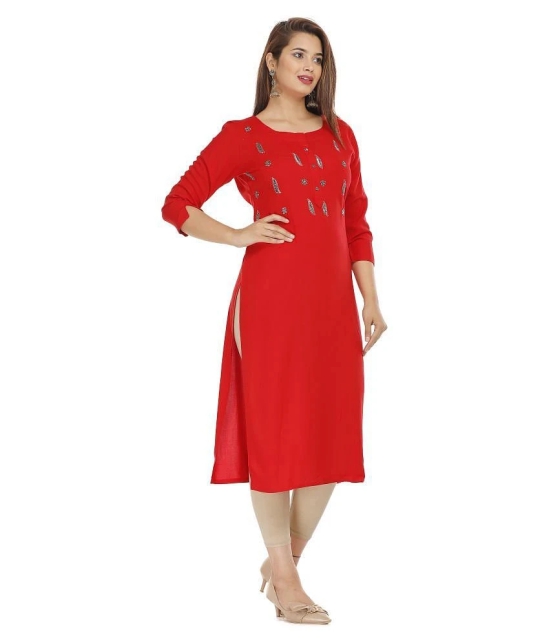 HIGHLIGHT FASHION EXPORT - Red Rayon Womens Straight Kurti - XL