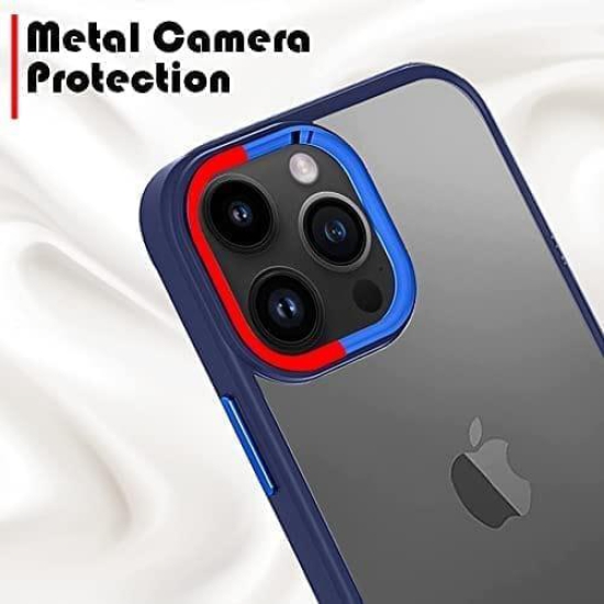 Winble iPhone 14 Pro Back Cover Case Metal Camera Guard Hard Acrylic Clear Back (Blue)