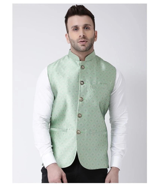 Hangup Green Polyester Blend Nehru Jacket - None