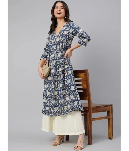 Janasya - Navy Cotton Womens Flared Kurti ( Pack of 1 ) - None