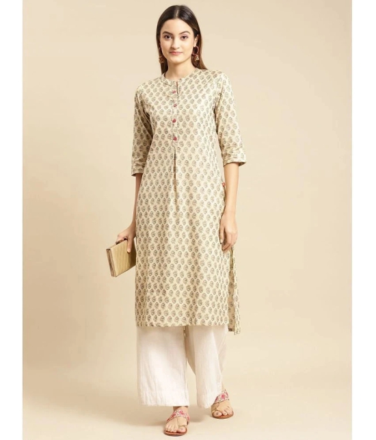 Rangita Women Beige Gold Printed Calf Length Straight Kurti - None