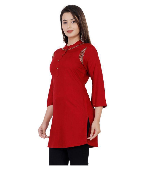 HIGHLIGHT FASHION EXPORT - Red Rayon Women''s Straight Kurti ( Pack of 1 ) - M