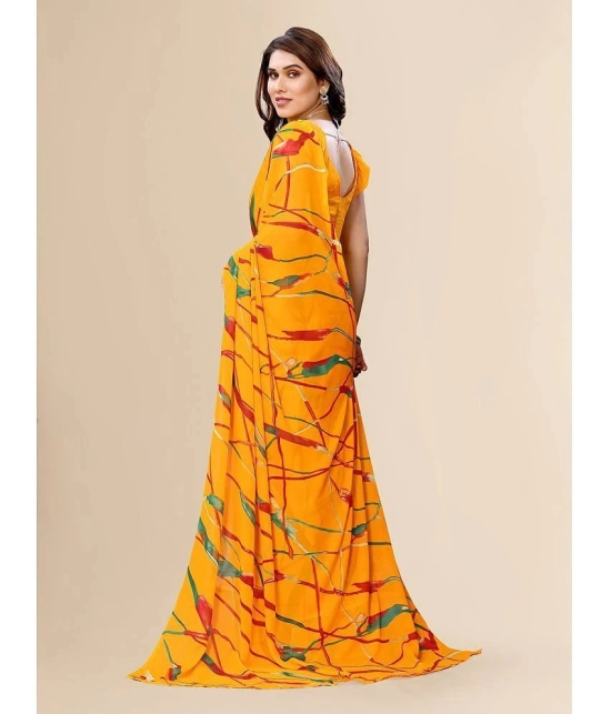 ANAND SAREES Georgette Printed Saree With Blouse Piece - Yellow ( Pack of 1 ) - Yellow