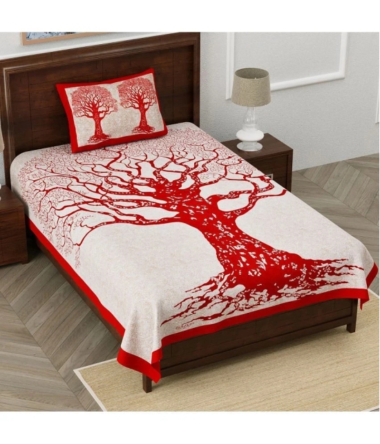 unique choice - Red Cotton Single Bedsheet with 1 Pillow Cover - Red