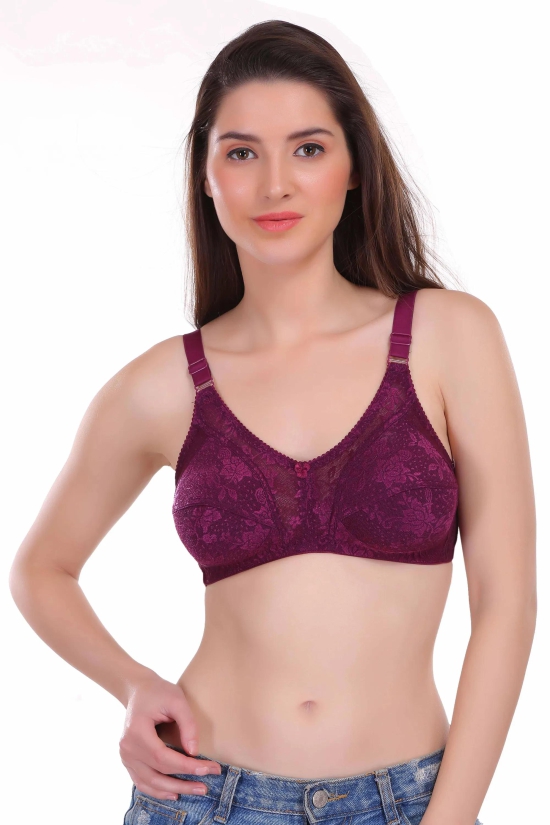 Eve's Beauty Full Coverage Women Non Padded Bra-44C / Wine / Nylon Lycra Embroidered Net