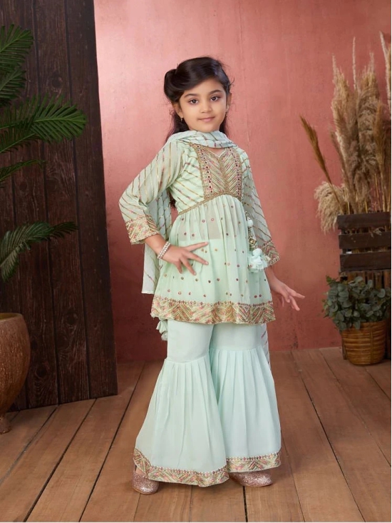 Aarika Sea Green Georgette Girls Kurta and Sharara Set ( Pack of 1 ) - None