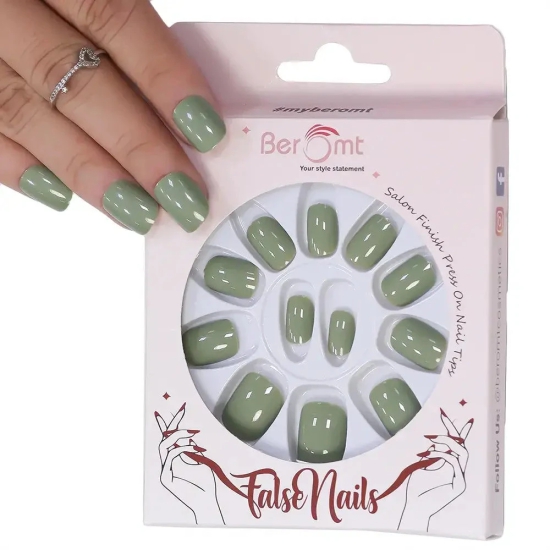 GLOSSY SQUARE NAILS (NAIL KIT INCLUDED)-Olive Green