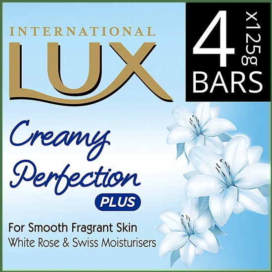 Lux International White Flower Creamy Perfection Soap Bar, Enriched With Swiss Moisturizers, 500 G (Pack Of 4)