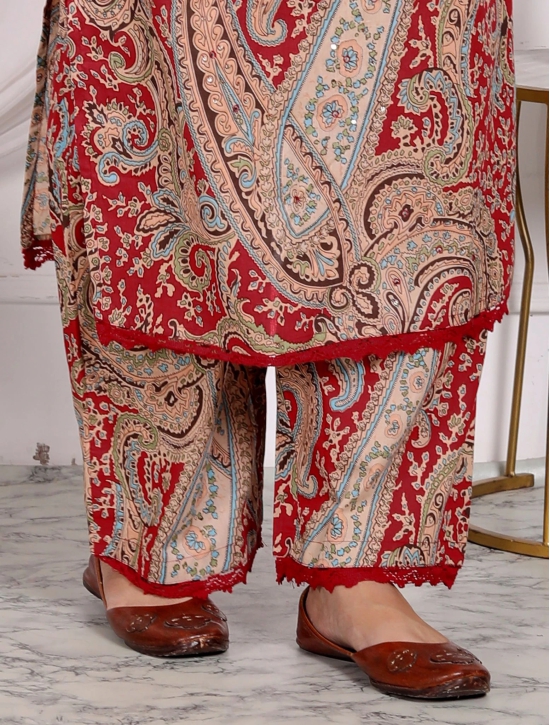 Plus Size Paisley Print Straight Kurta Pant Set with Dupatta