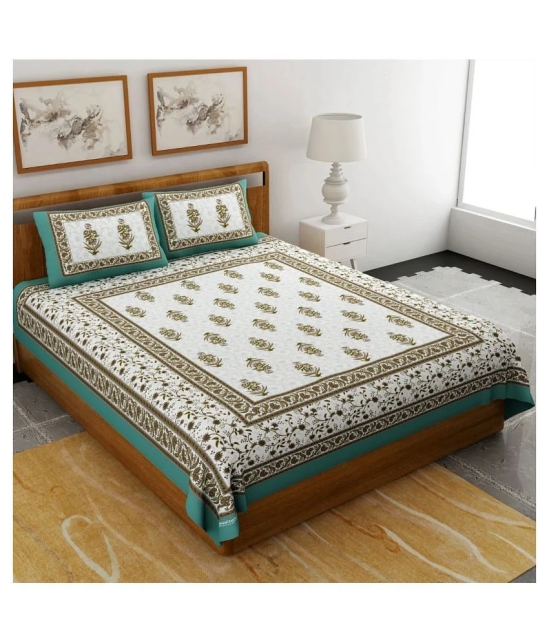 Uniqchoice - Turquoise Cotton Double Bedsheet with 2 Pillow Covers - Turquoise