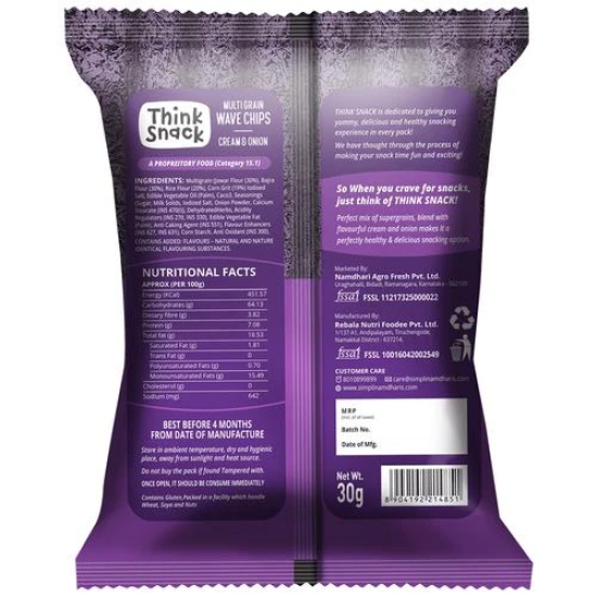 Think Snack Multi Grain Wave Chips Cream & Onion, 30 Gm